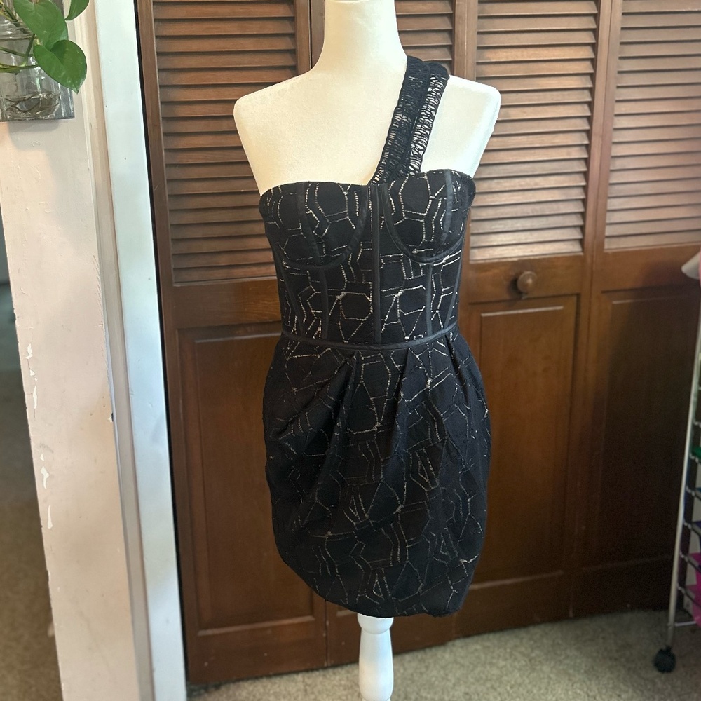 Lela Rose Corset Cocktail Dress With Asymmetrical Straps
